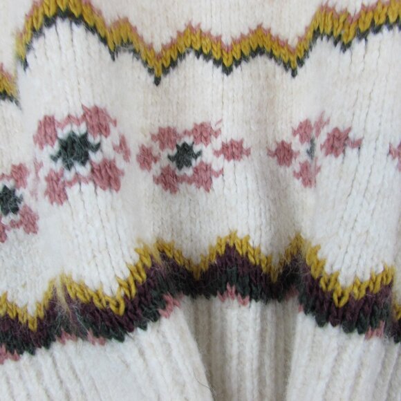 $118 Evereve Lyra Fair Isle Turtleneck Sweater Ivory Wool Bld Cozy Pullover XL - Picture 2 of 10